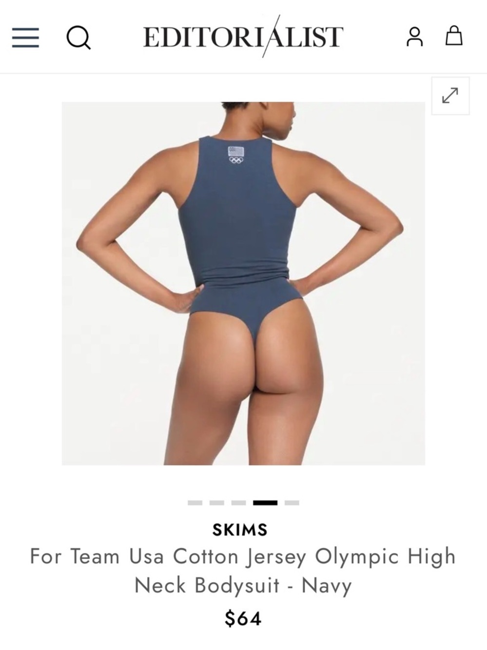 SKIMS Navy High-Neck Team USA Cotton Jersey Bodysuit